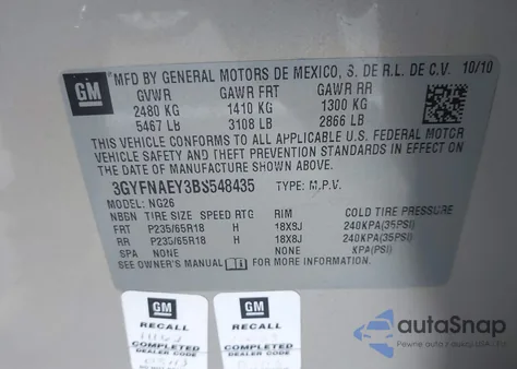 2011 Cadillac Srx Luxury Collection из США, поврежденный, VIN 3GYFNAEY3BS548435